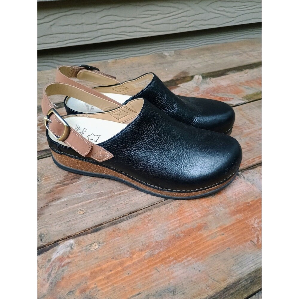 Dansko Merrin Black Leather Slingback Clogs Mules Shoes Women's EU 39 US 8.5-9